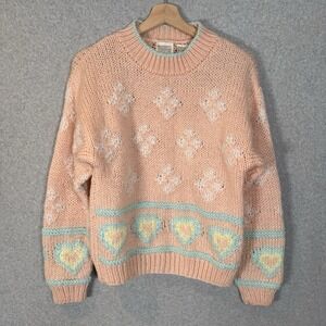 Vintage Sweater Womens Small Heart Fairy Pink Kawaii Pullover